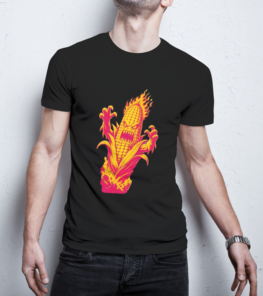 Fiery Mutant Corn Monster Kernels Of Terror Halloween Evil Cob T-Shirt