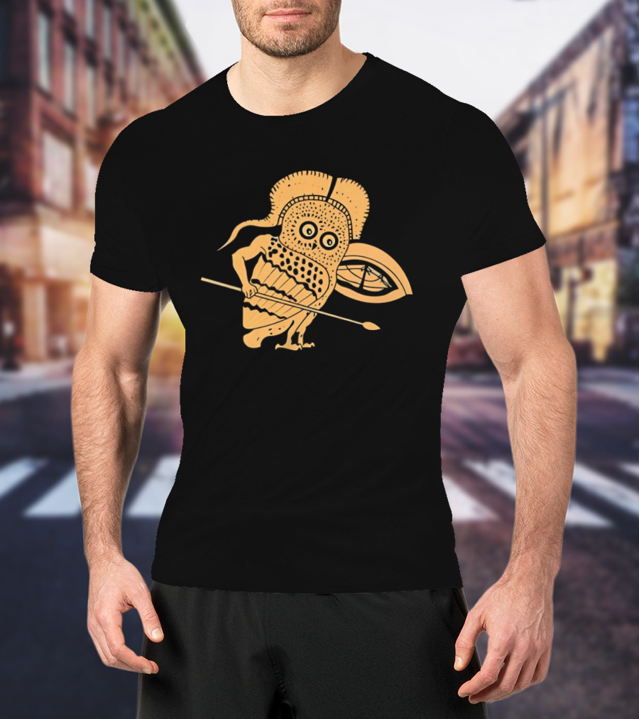Little Owl Hoplite Warrior With Spear And Shield T-Shirt