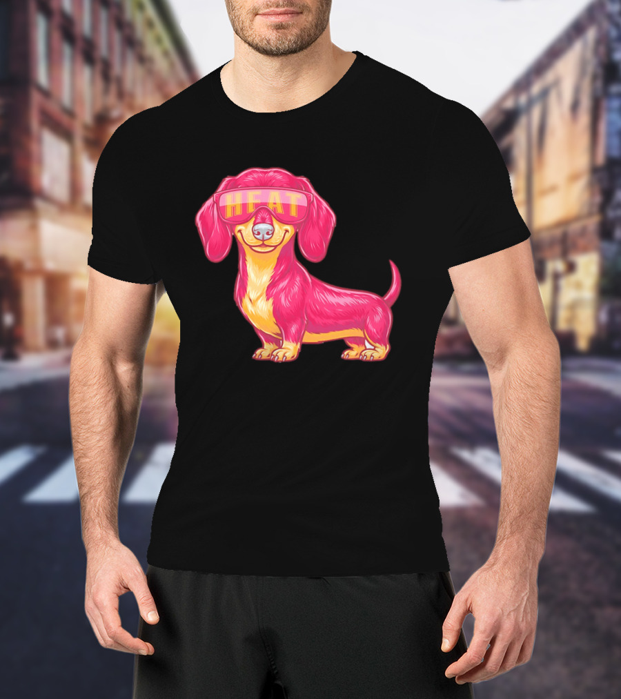 HEAT Sunglasses Dachshund Cartoon T-Shirt