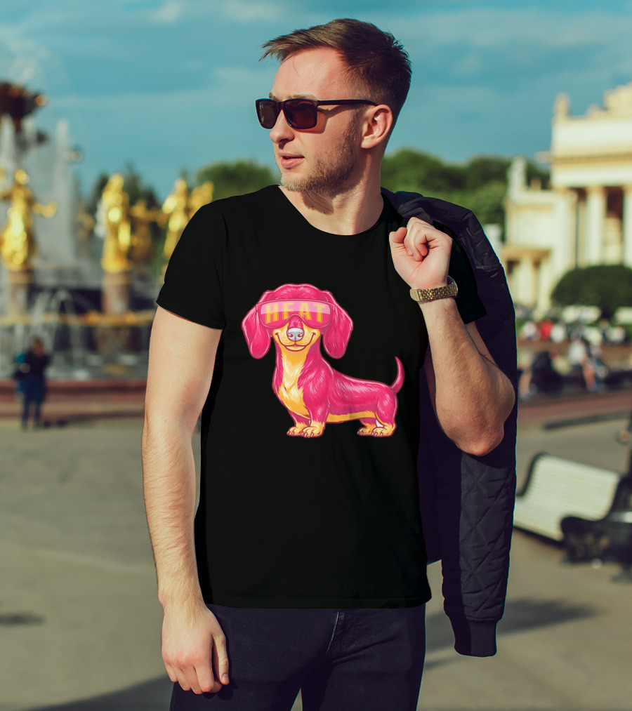 HEAT Sunglasses Dachshund Cartoon T-Shirt
