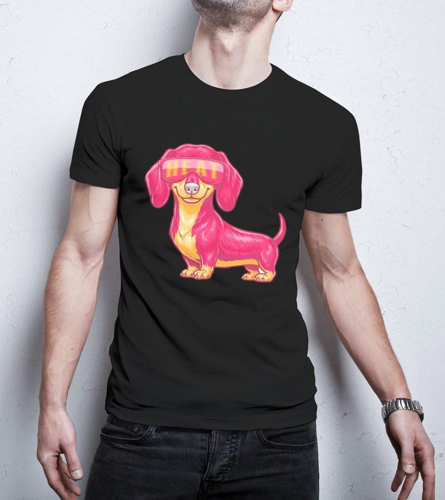 HEAT Sunglasses Dachshund Cartoon T-Shirt