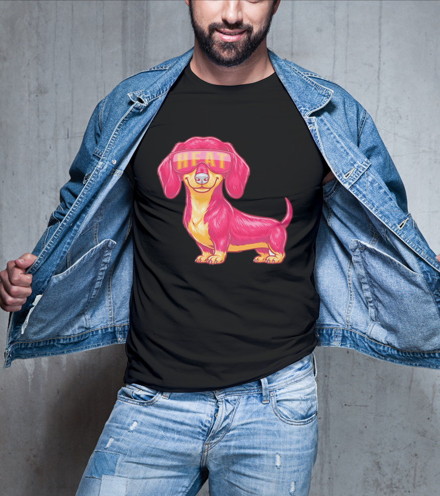 HEAT Sunglasses Dachshund Cartoon T-Shirt