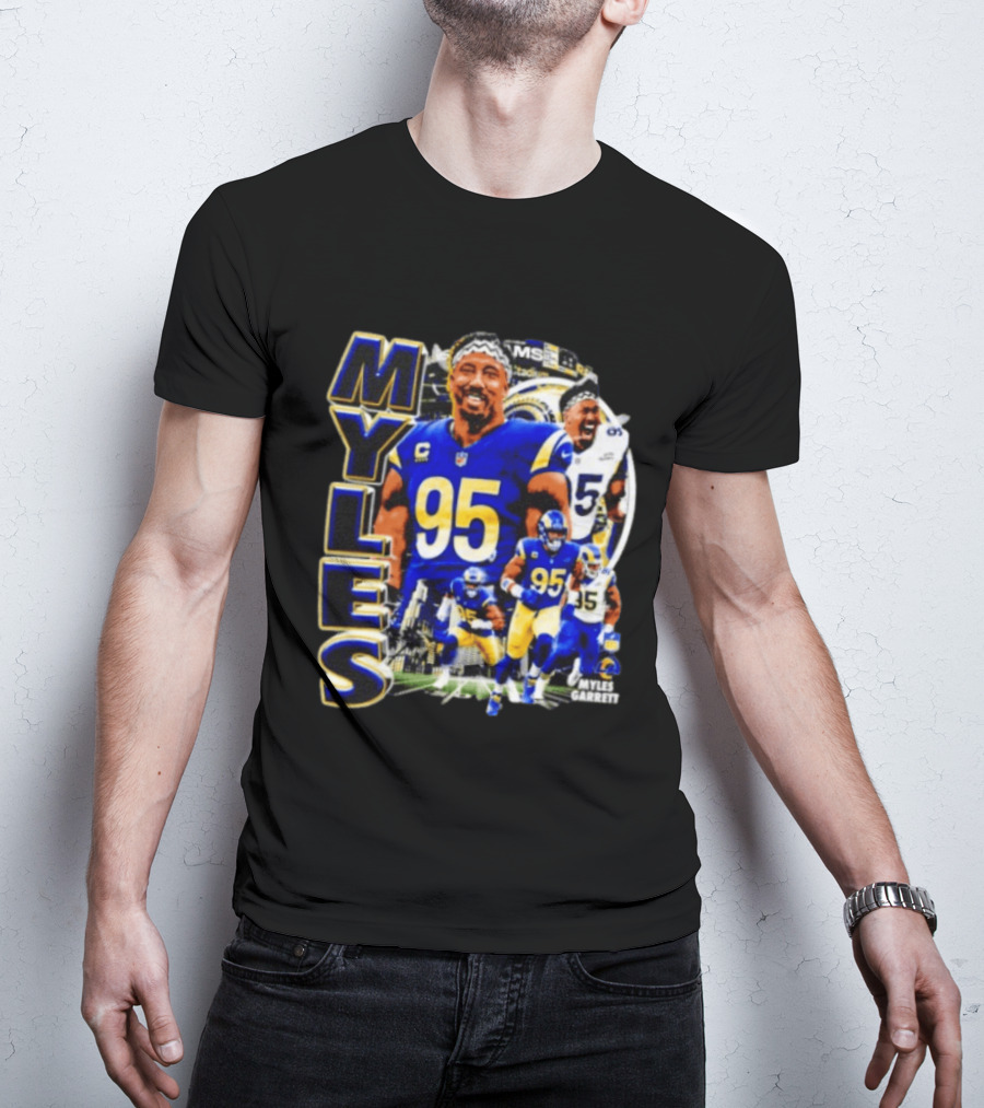 Myles Garrett Los Angeles Rams Number 95 Sports Fan Collage T-Shirt