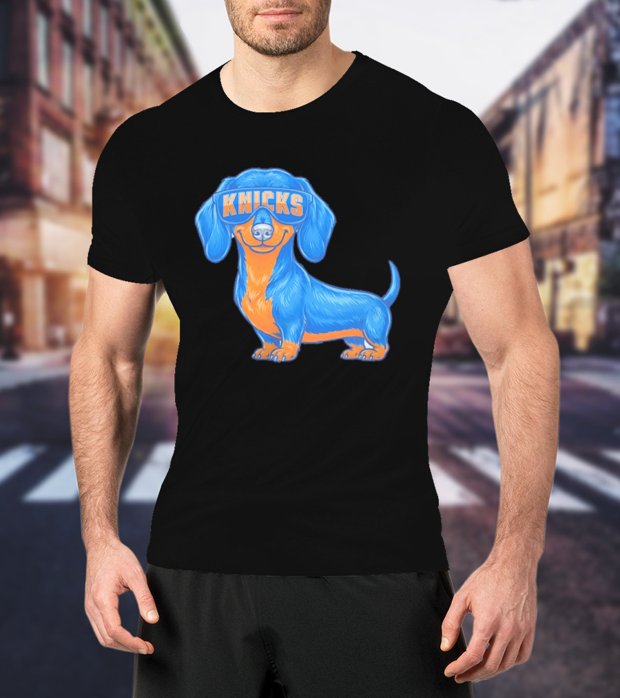 Knicks Dachshund Dog Cartoon Glasses T-Shirt