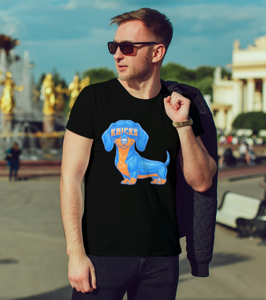 Knicks Dachshund Dog Cartoon Glasses T-Shirt