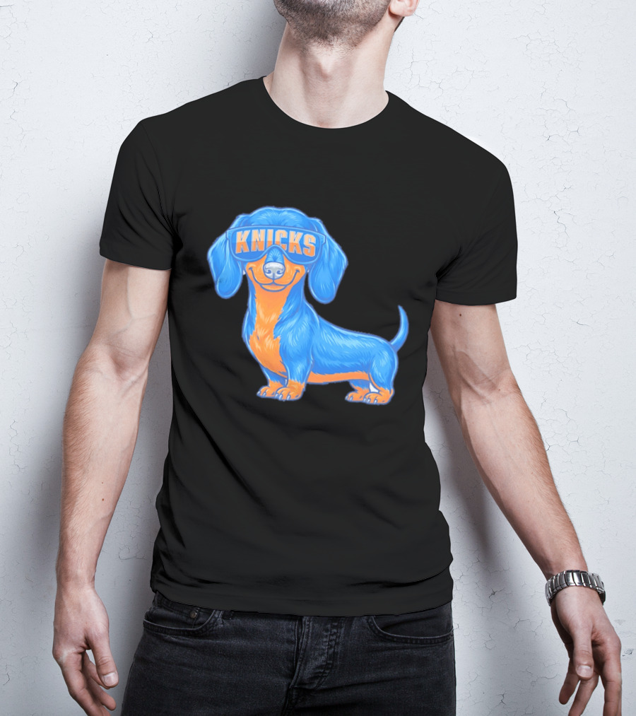 Knicks Dachshund Dog Cartoon Glasses T-Shirt