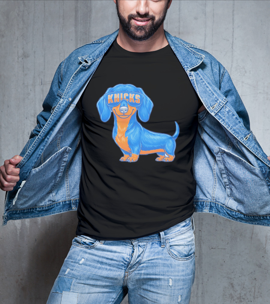 Knicks Dachshund Dog Cartoon Glasses T-Shirt