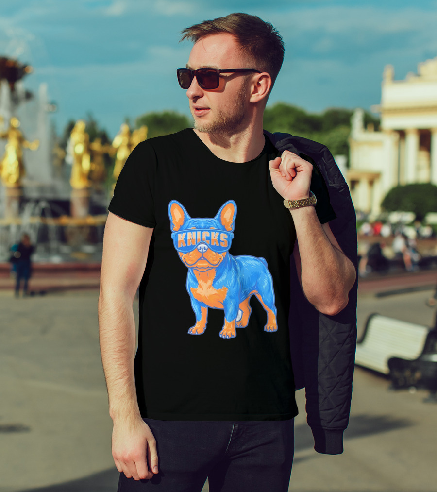 New York Knicks Bulldog Wearing Sunglasses T-Shirt