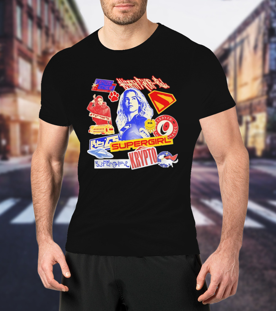 Supergirl Sasha Calle Krypto The Superdog DC Comics Sticker Collage Superhero T-Shirt