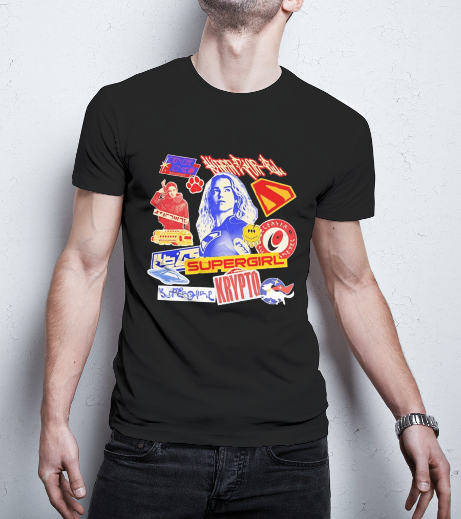 Supergirl Sasha Calle Krypto The Superdog DC Comics Sticker Collage Superhero T-Shirt
