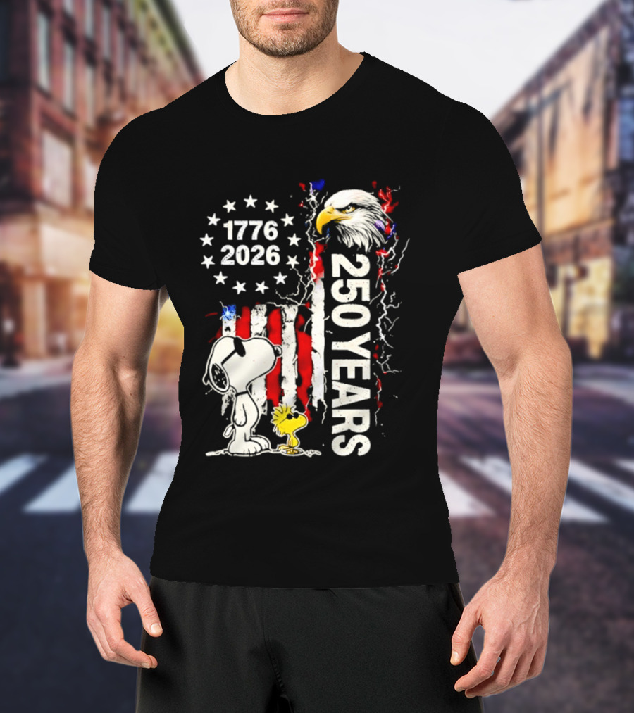 1776 2026 250 Years American Flag Eagle Snoopy Woodstock Independence T-Shirt