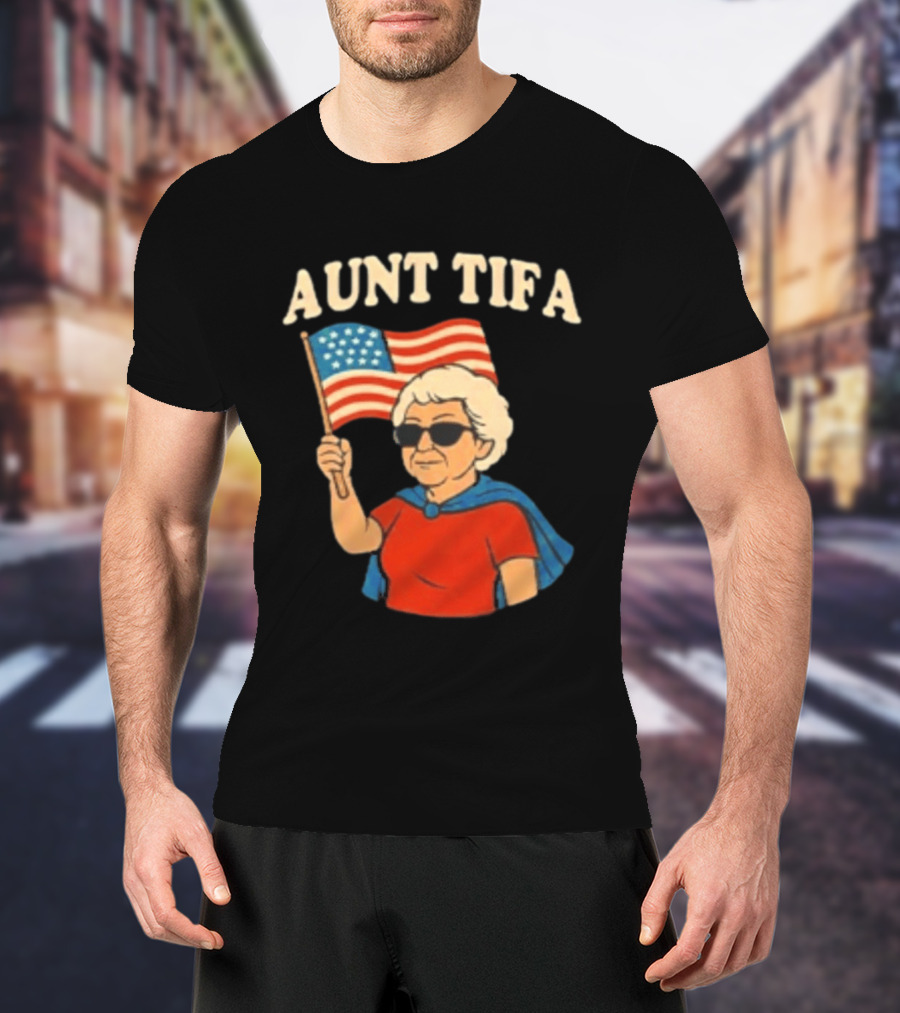 Aunt Tifa USA Flag And Cool Grandma In Sunglasses T-Shirt