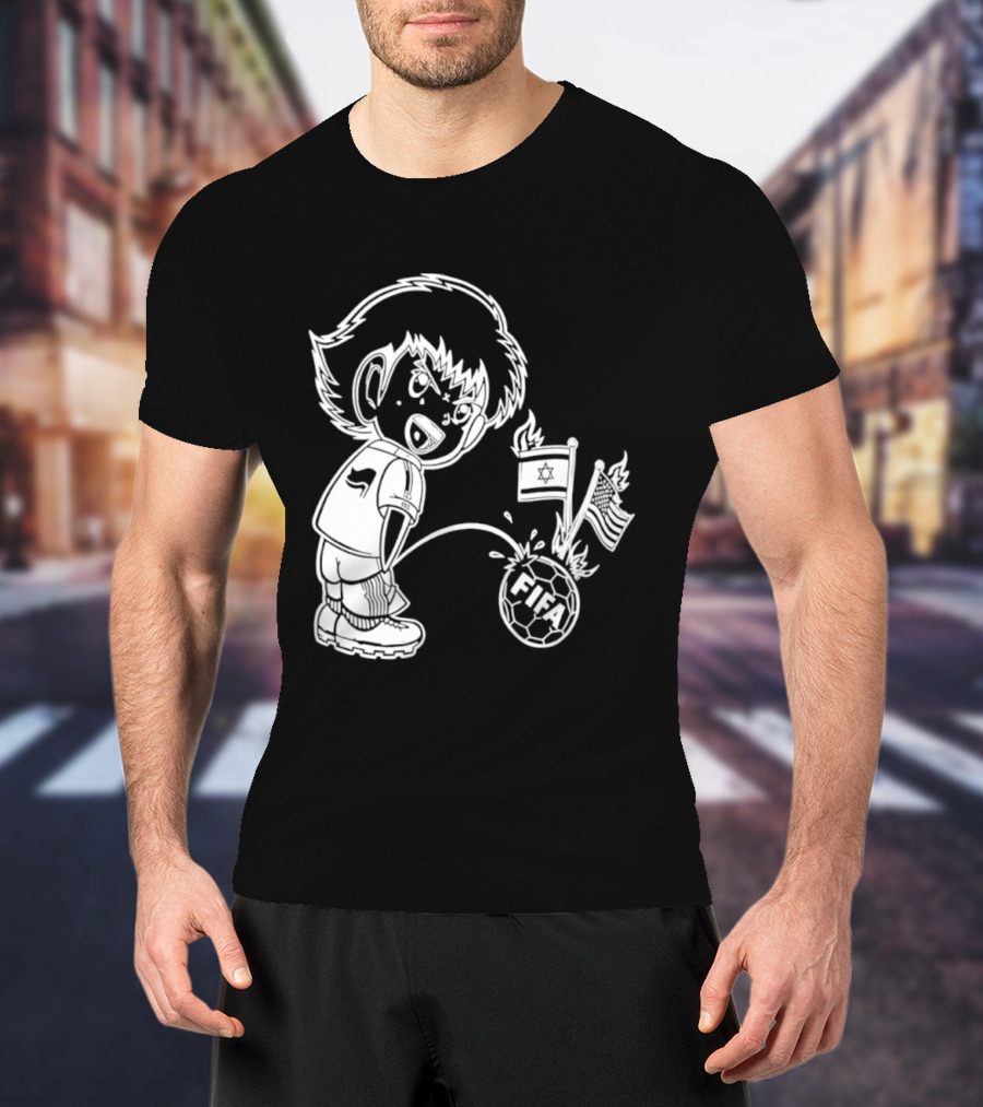 Captain Tsubasa Peeing FIFA Soccer Ball Israel USA Flags T-Shirt