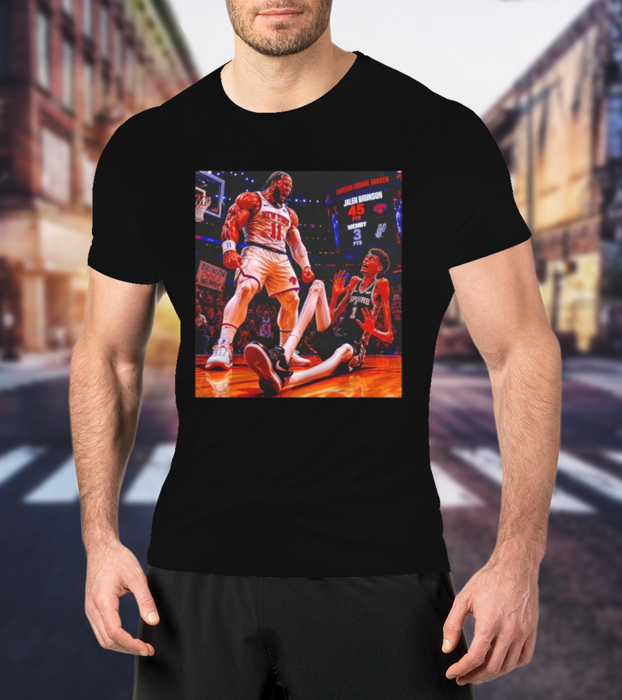 NBA Showdown Jalen Brunson 45 Points Victor Wembanyama 3 Points New York Spurs Matchup Madison Square Garden T-Shirt