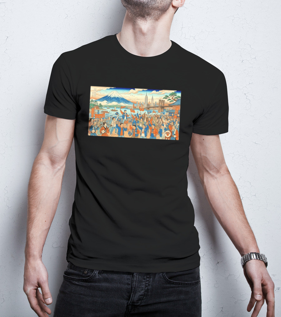 New York Knicks Fans Ukiyo E Mount Fuji New York City Skyline 1946 T-Shirt