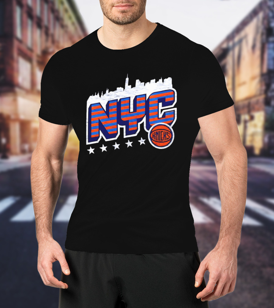 NYC Knicks Skyline Stars Basketball Fan Gear T-Shirt