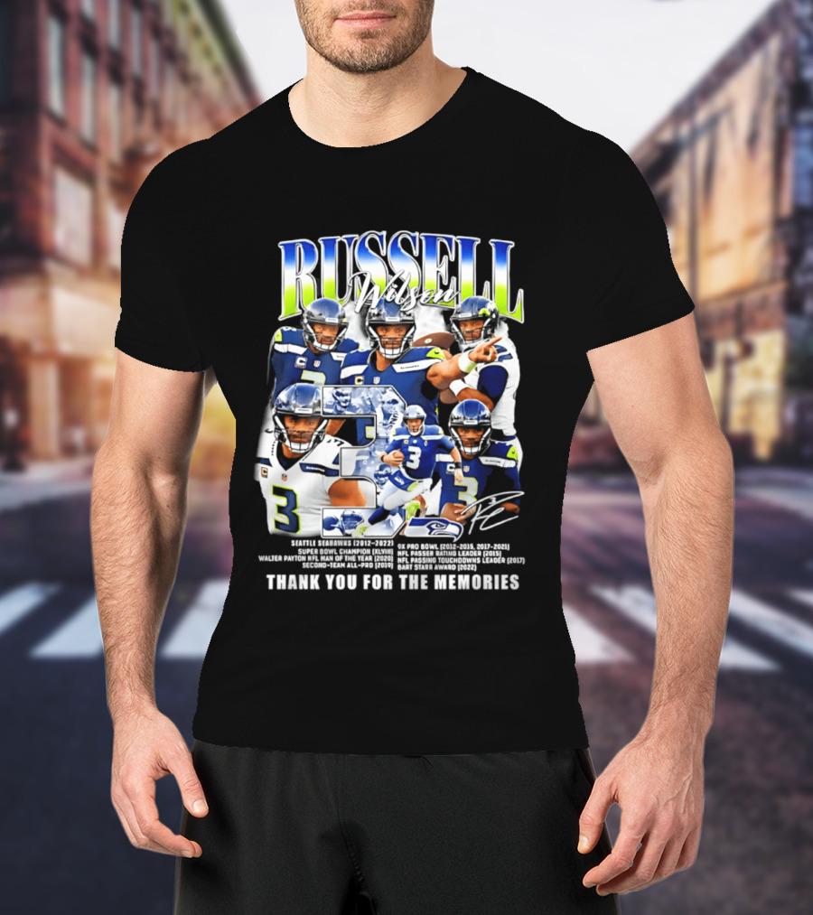 Seattle Seahawks Russell Wilson Number 3 Thank You For The Memories T-Shirt