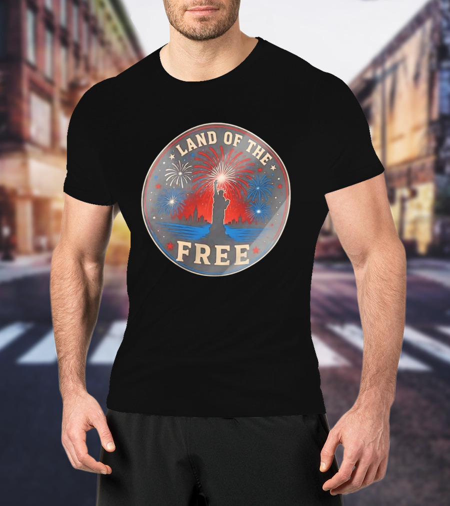 Land Of The Free Statue Of Liberty Fireworks Skyline T-Shirt