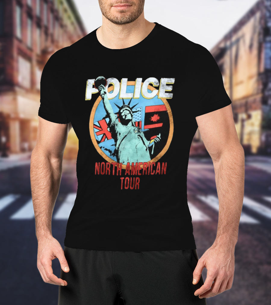 POLICE North American Tour Statue Of Liberty UK US Canada Flags T-Shirt