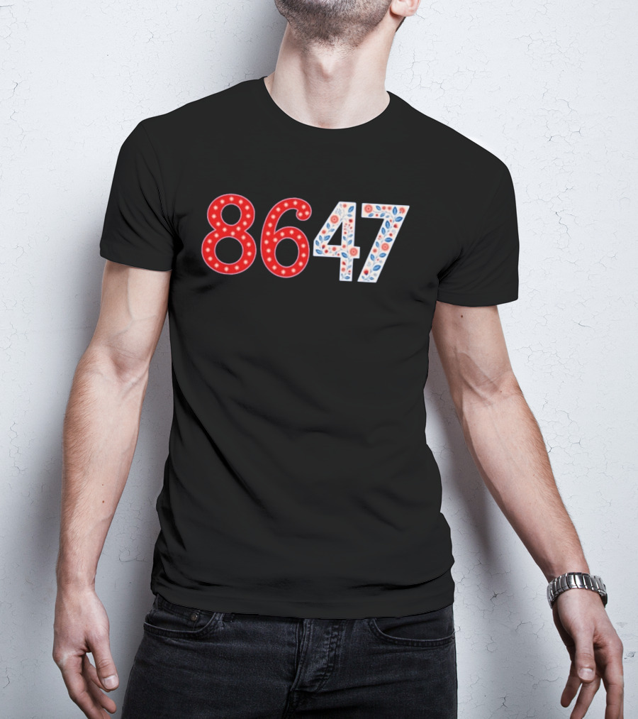 8647 Number Red And Blue Floral Stars T-Shirt