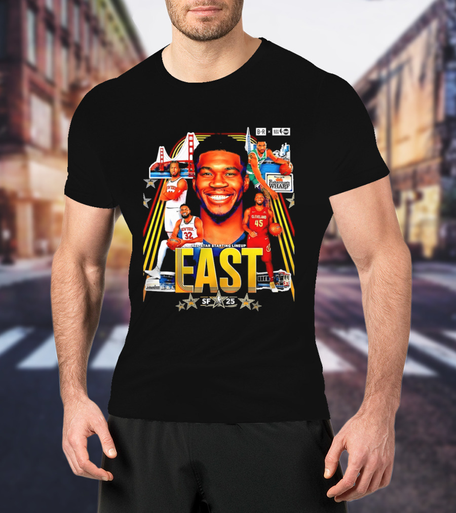 All Star Basketball Starting Lineup East 2026 Golden State Bay Bridge SF 45 Cleveland New York T-Shirt