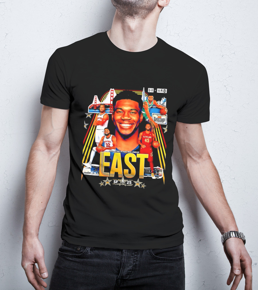All Star Basketball Starting Lineup East 2026 Golden State Bay Bridge SF 45 Cleveland New York T-Shirt