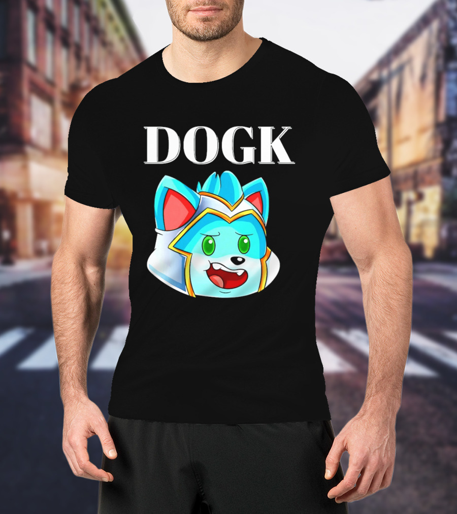 DOGK Cute Cartoon Character Blue Dog Head T-Shirt