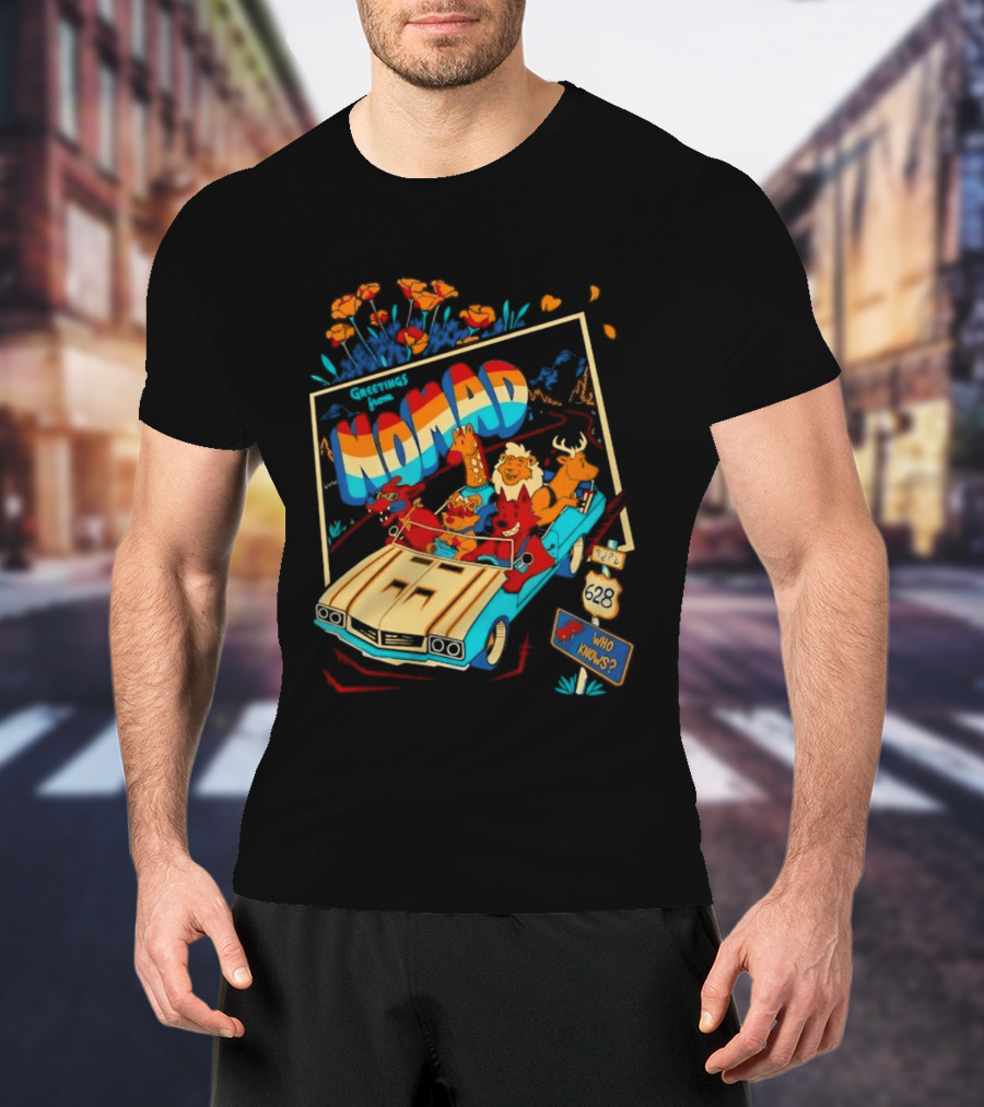 Nomad Adventure With Animals In Car Who Knows Sign T-Shirt