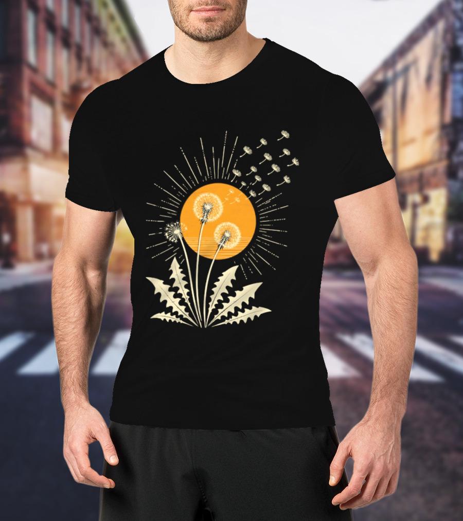 Golden Sunlight Dandelion Seeds Flying Nature Burst T-Shirt