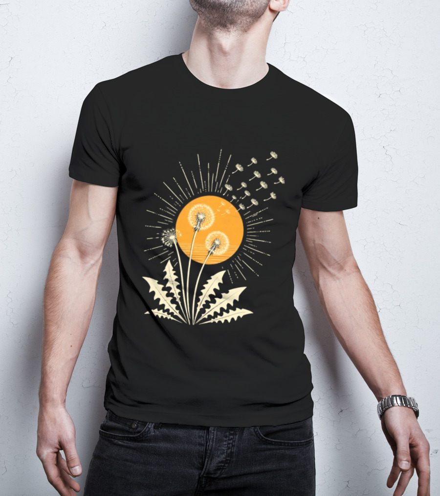 Golden Sunlight Dandelion Seeds Flying Nature Burst T-Shirt