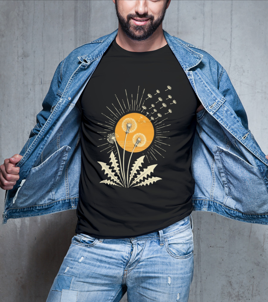 Golden Sunlight Dandelion Seeds Flying Nature Burst T-Shirt
