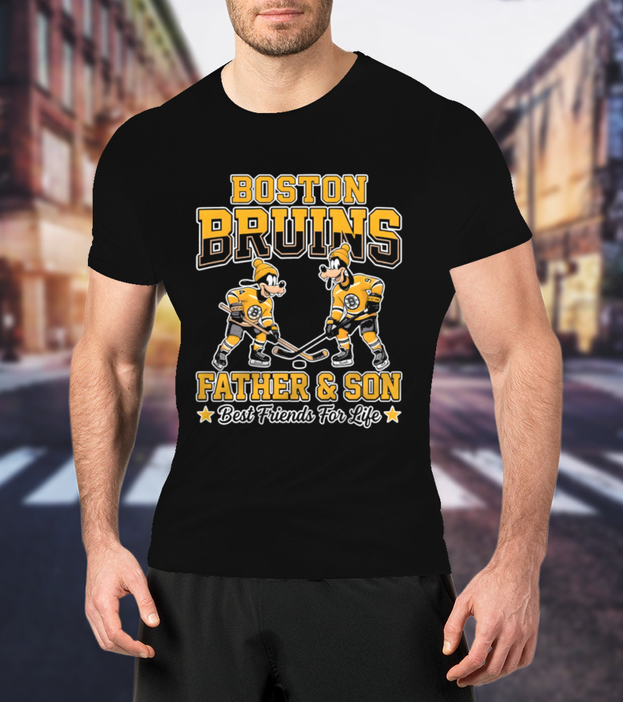 Boston Bruins Father Son Best Friends For Life Disney Goofy T-Shirt