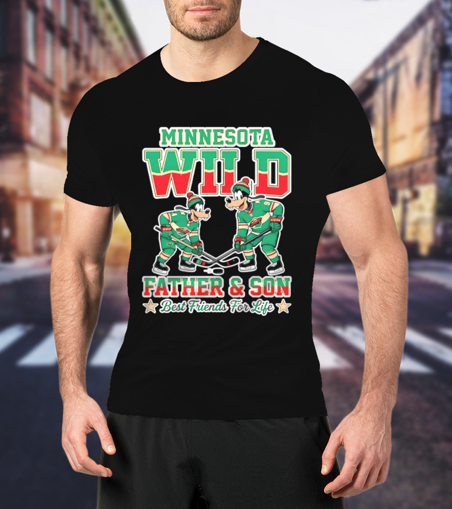 Minnesota Wild Goofy Father And Son Best Friends For Life NHL Hockey T-Shirt