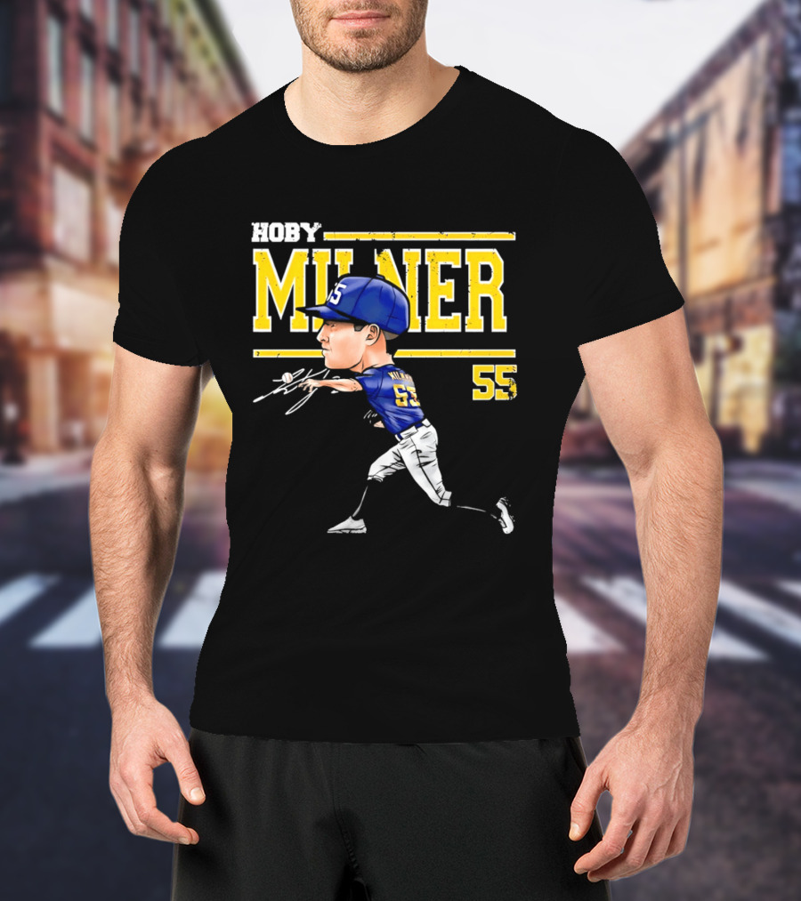 Hoby Milner Milwaukee 55 Cartoon Pitcher T-Shirt