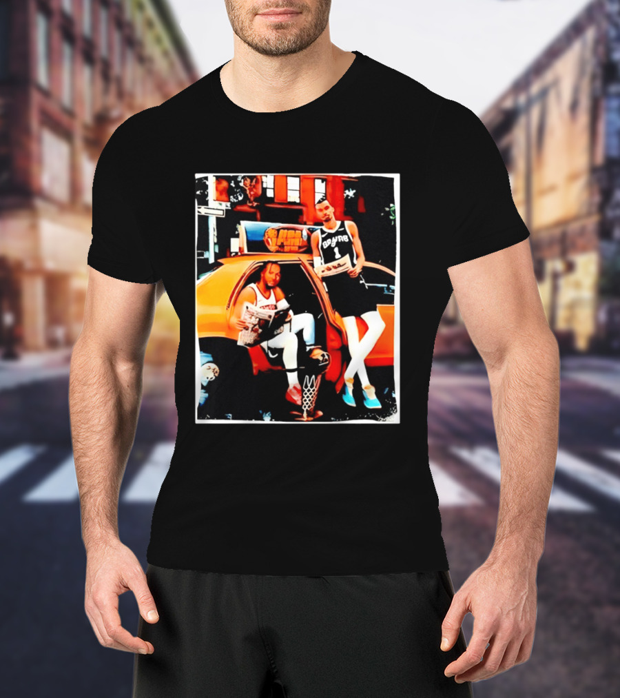 NBA Hoopers Jalen Brunson Victor Wembanyama Spurs Knicks Crossover Comic Style Street Scene T-Shirt
