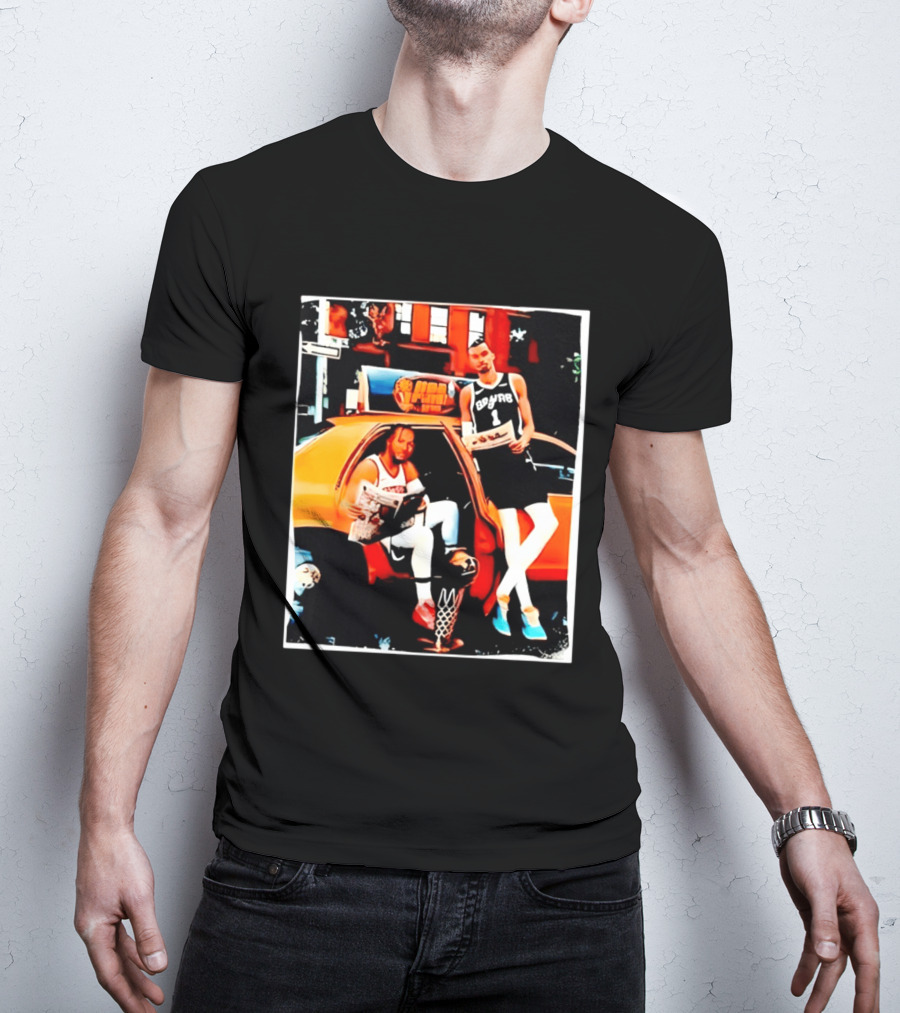NBA Hoopers Jalen Brunson Victor Wembanyama Spurs Knicks Crossover Comic Style Street Scene T-Shirt