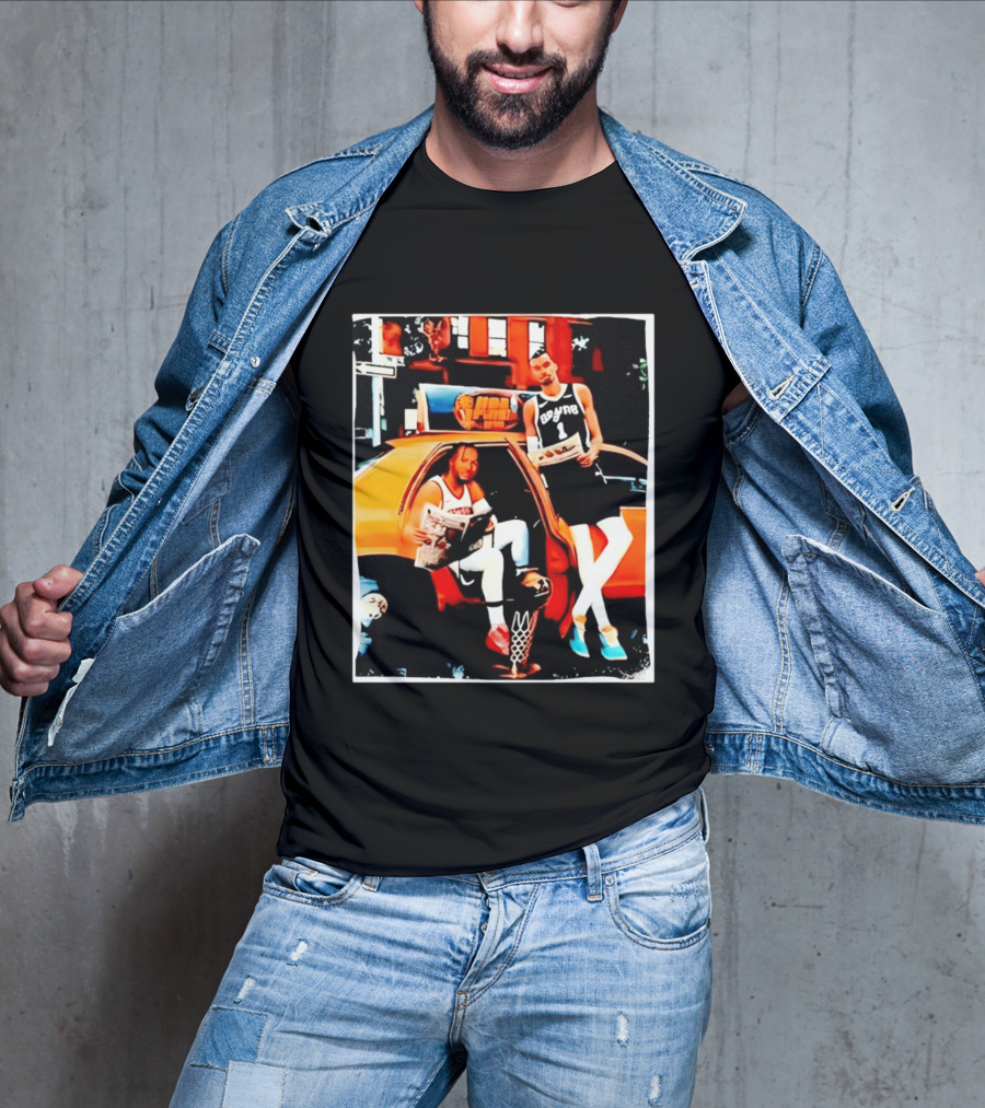 NBA Hoopers Jalen Brunson Victor Wembanyama Spurs Knicks Crossover Comic Style Street Scene T-Shirt