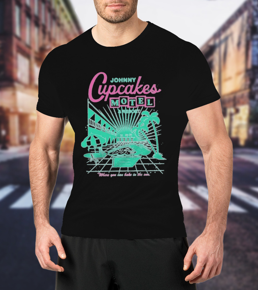 Johnny Cupcakes Motel Retro Resort Poolside Vibes Bake In The Sun Experience T-Shirt