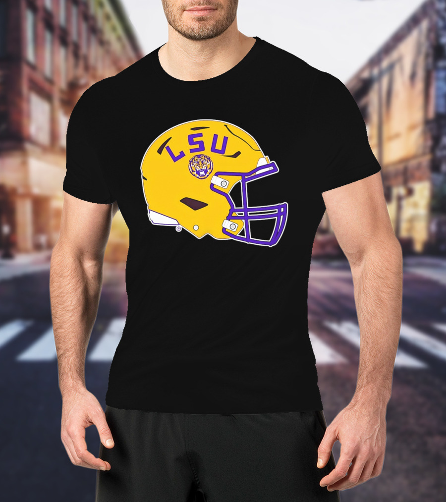 LSU Tigers Football Helmet Yellow Purple Team T-Shirt