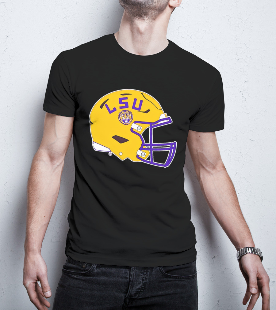 LSU Tigers Football Helmet Yellow Purple Team T-Shirt
