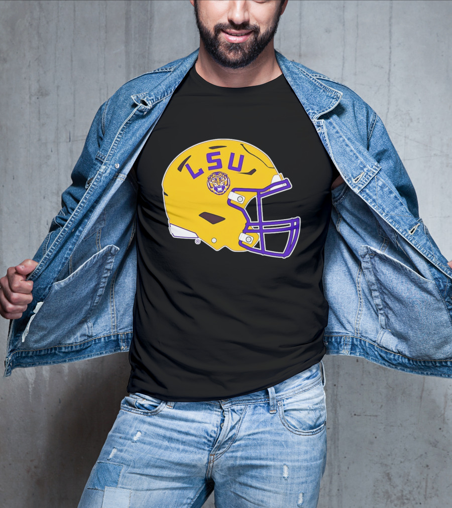 LSU Tigers Football Helmet Yellow Purple Team T-Shirt