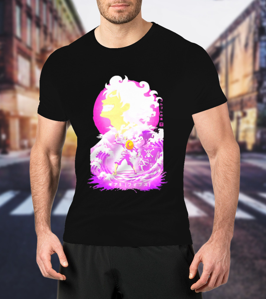 Monkey D. Luffy Gear 5 Gomu Gomu No Mi Waves One Piece Pink Aesthetic T-Shirt
