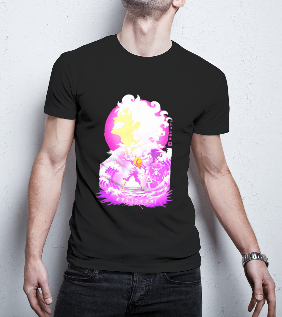 Monkey D. Luffy Gear 5 Gomu Gomu No Mi Waves One Piece Pink Aesthetic T-Shirt