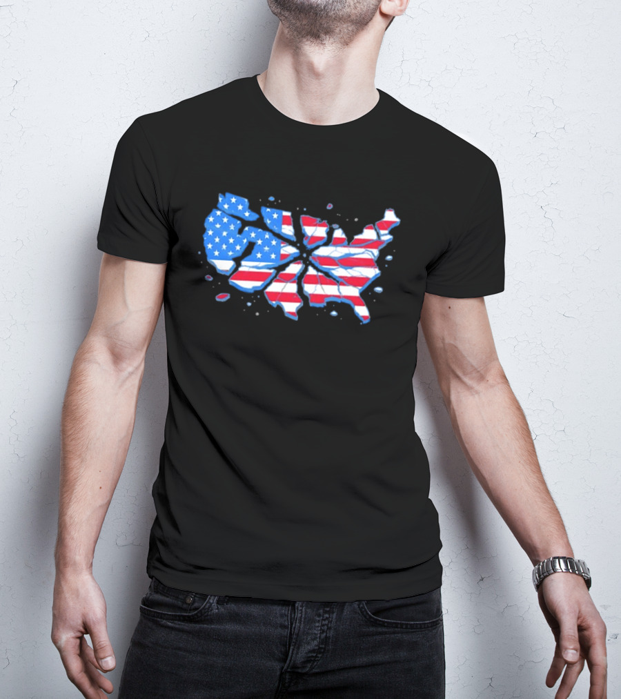 United States Of America Fractured Map Stars And Stripes T-Shirt