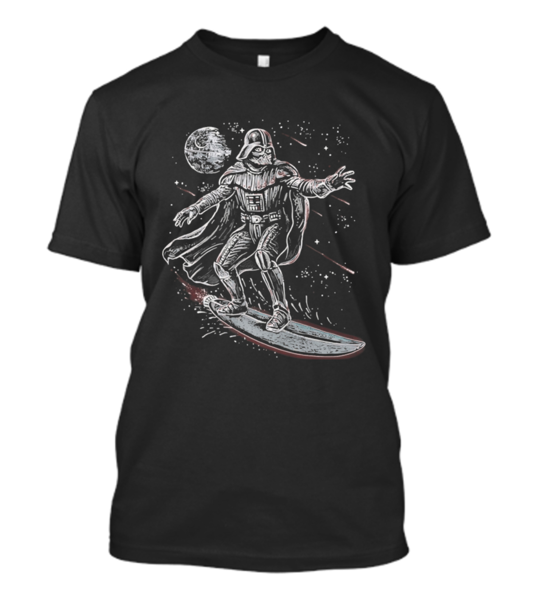 Vader Surfing Through The Galaxy Lord Of The Swell Retro Space Adventure T-Shirt