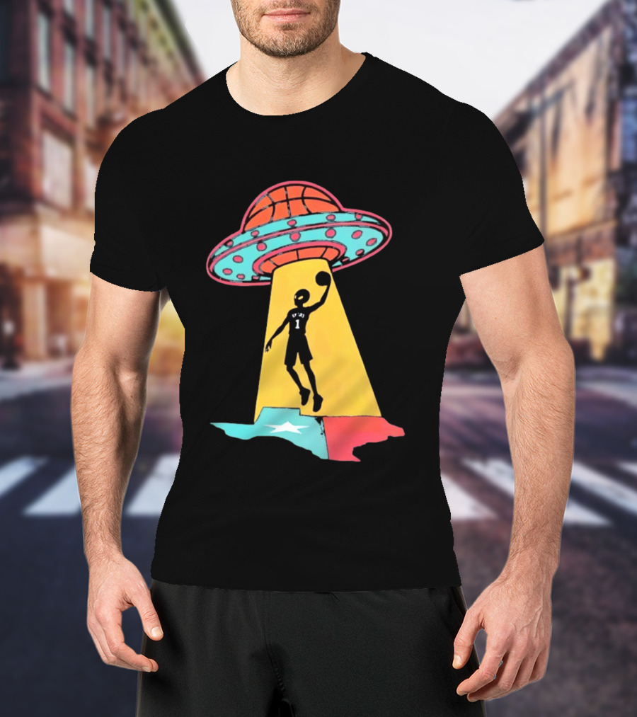Victor Wembanyama San Antonio Spurs UFO Abduction Texas Flag Basketball T-Shirt