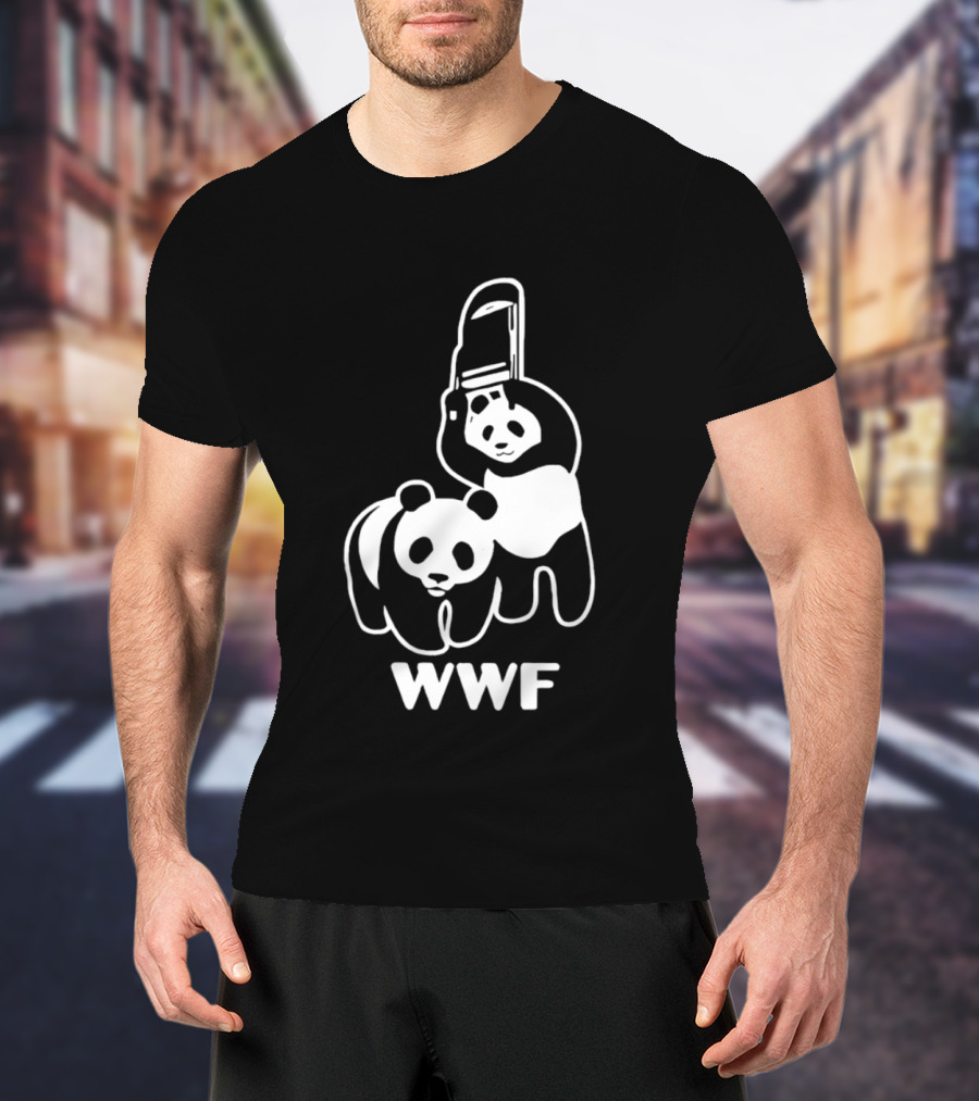 WWF Panda Chainsaw Wildlife Conservation Activist Black T-Shirt