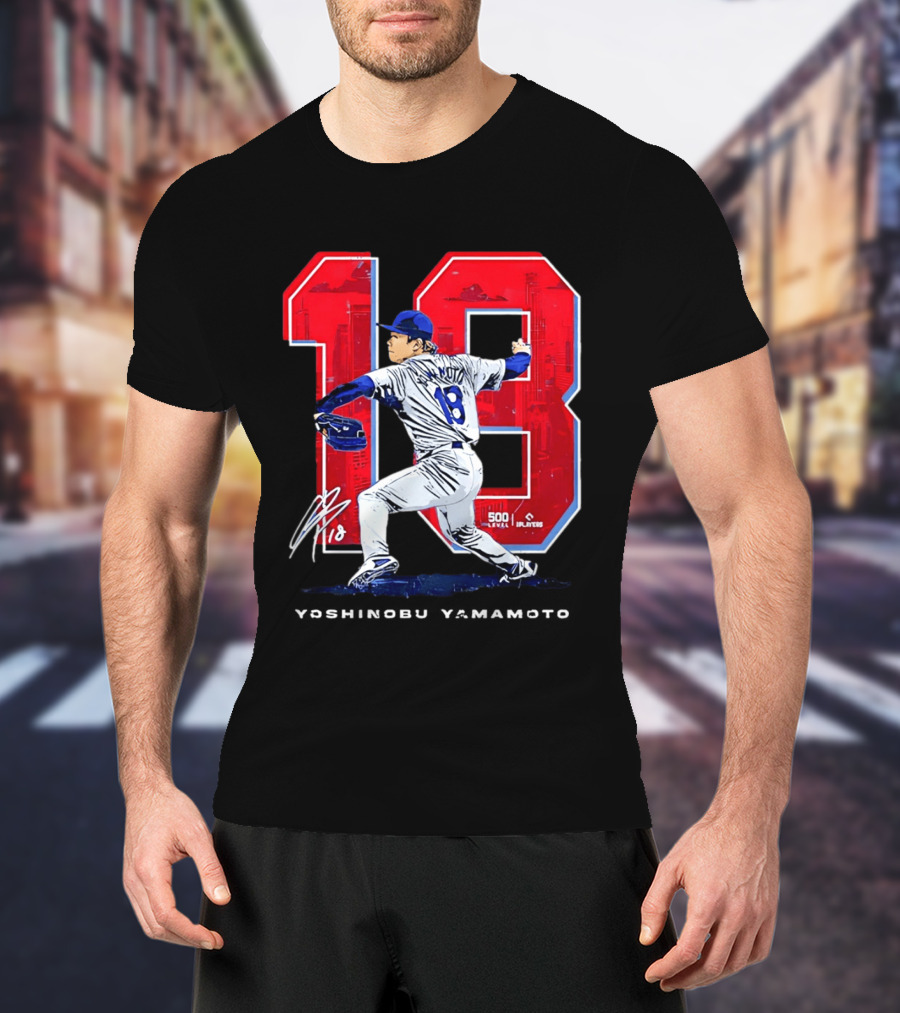 Yoshinobu Yamamoto 18 Los Angeles Dodgers Signature Japanese Pitcher T-Shirt
