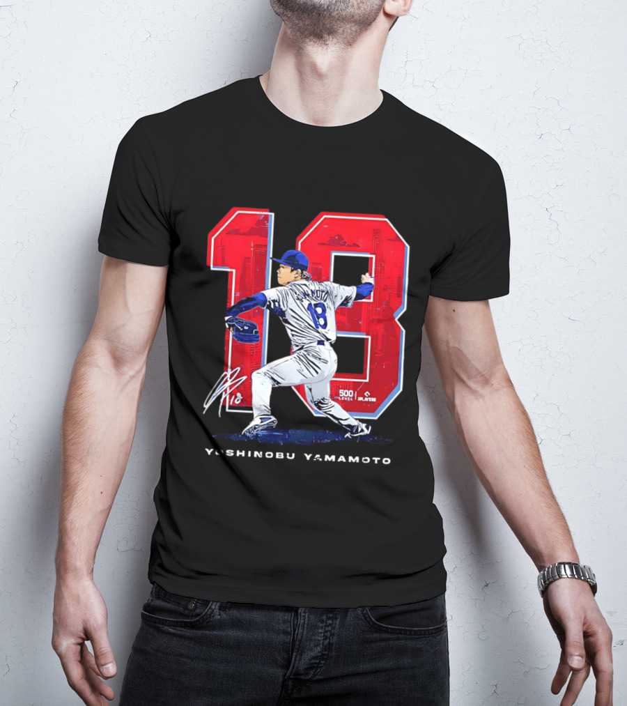 Yoshinobu Yamamoto 18 Los Angeles Dodgers Signature Japanese Pitcher T-Shirt