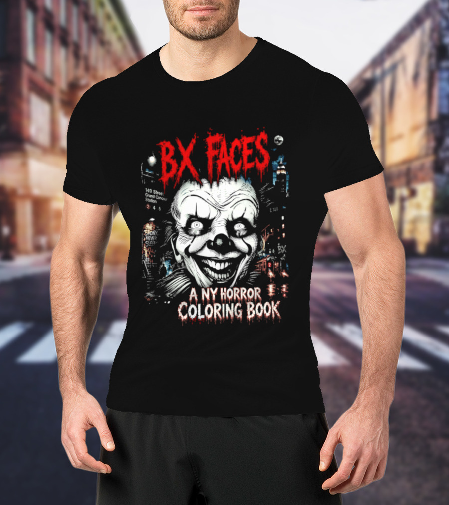 Bx Faces NY Horror Creepy Clown Coloring Book T-Shirt